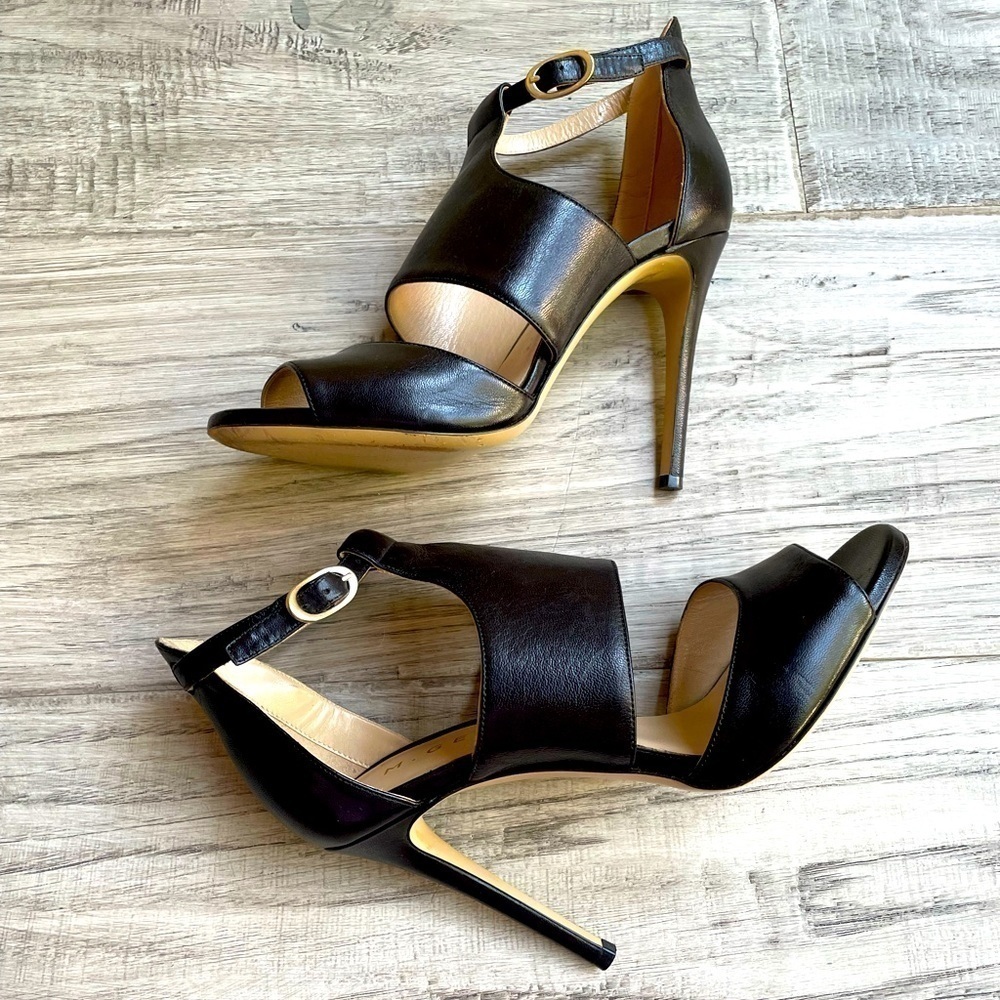 M. Gemi “Curvata” Heels Black Leather Ankle Strap Closure SZ 5.5 (35 1/2)